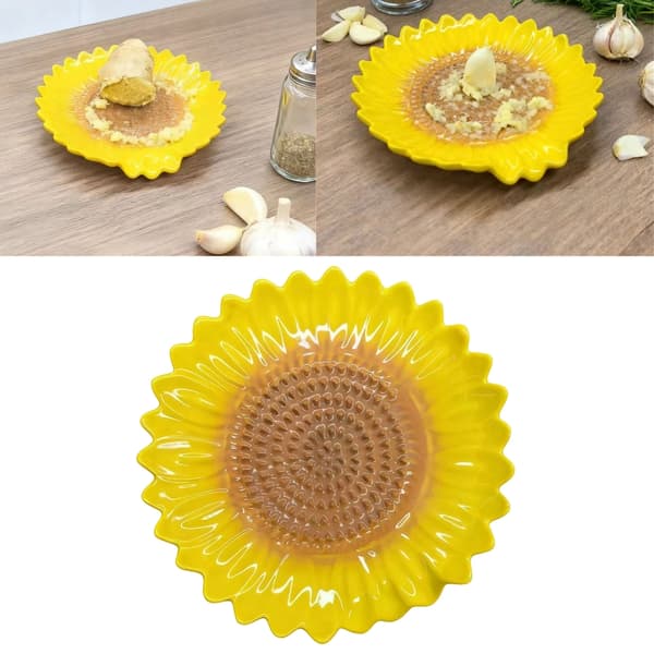 Elegant Ceramic Garlic Press Sunflower-Shaped Grater for Modern Kitchens