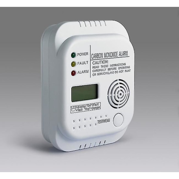 Karbonmonoksiddetektor, batteridrevet, gassdetektor med display og temperaturmåler