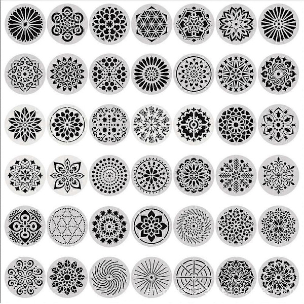 42-delars Mandala Blomsterprydnad Schabloner, Blomsterschabloner Mandala Målningsverktyg för Konstprojekt Väggar