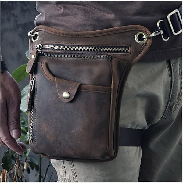 Herrar Äkta Läder Messenger Axelväska Midjeväska Pack Drop Leg Bag Motorcykel 833