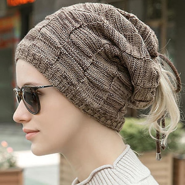 Män Slouch Beanie Bun Hästsvans Mössa Hals Snoop Tube Scarf Vinter Varma Baggy Stickad Mössa