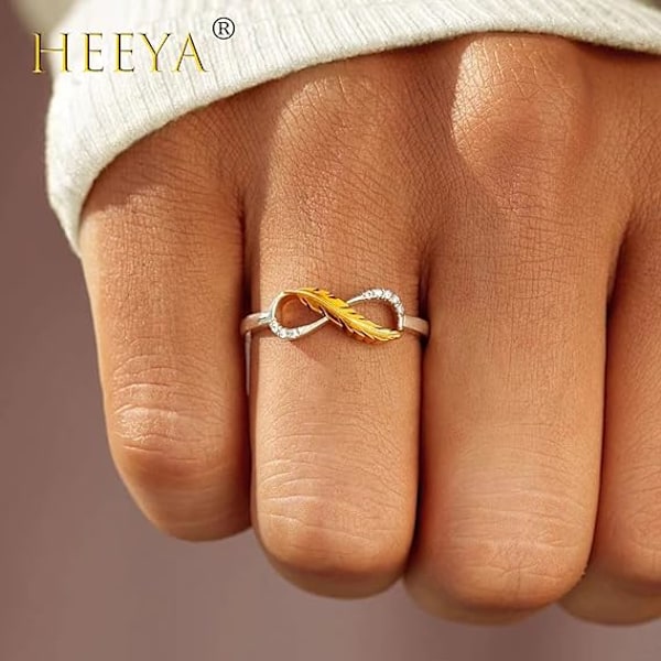 Guld/Silverringar - Tumringar för Kvinnor, 925 Sterling Silver Hjärta/Kram/Fjäderring, Justerbara Guldringar för Kvinnor, Kubisk Zirkonia Smycken