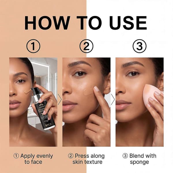 3-i-1 långvarig foundation, naturlig lätt basmakeup (30 ml) 3pcs