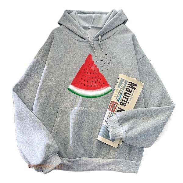 Hoodies för män och kvinnor, långärmade avslappnade kläder med Palestina vattenmelon grafisk tryck grey L