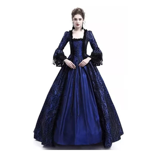 Elegant Klänning för Vuxna, Medeltida Spets Catrina Cosplay Azul 4XG
