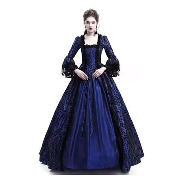 Elegant Klänning för Vuxna, Medeltida Spets Catrina Cosplay Azul M