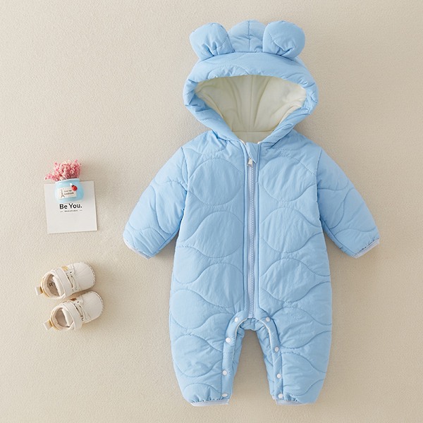 Vinterfôret babyjumpsuit, tykke varme bomulls klær, nyfødt jakke, vinterutstyr for menn og kvinner Azul 3-6m