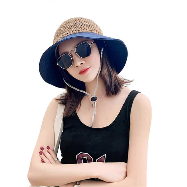 Solhatt for kvinner – pustende hule strikk – for feriereiser Navy Blue