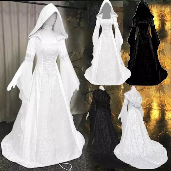 Gotisk Huvad Kläning Brudklänning Cosplay Halloween Negro XL