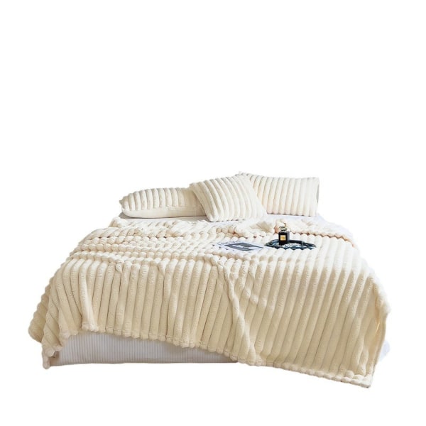 Snuggle Sac Cuddly filt, fluffigt fleecefilt, filt för soffa, säng, soffa, varm och mjuk filt med randigt mönster, grå/rosa/grön/gul,120 120*200cm Milky white