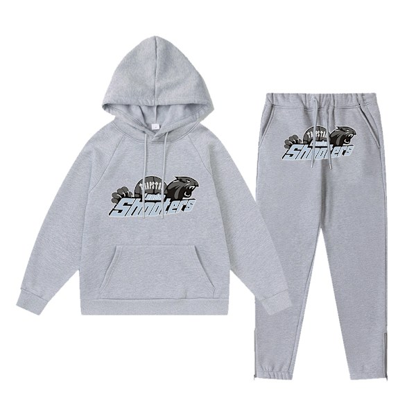 Trapst Tigerhuvudtryck Hooded Plyschtröja Mode Gradient Bokstav Casual Sportset Printing 01- Grey M