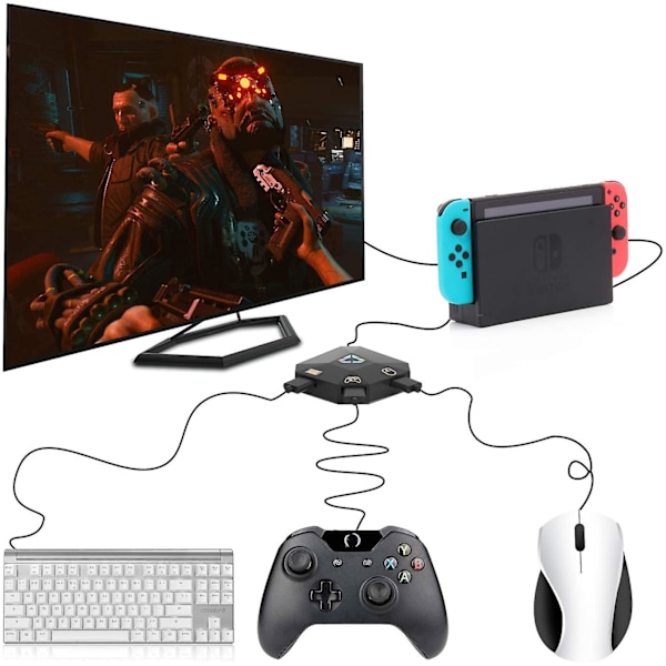 Tastatur- og museadapter kompatibel med Switch kablet USB-tilkobling kompatibel med Ps4, Xbox One, Ps3, Xbox 360