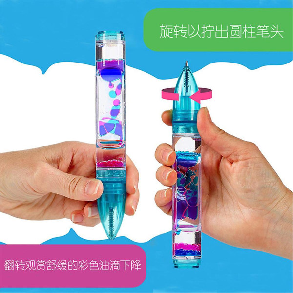 3 stk Liquid Motion Bubbler-penner Fargerike timerpenner Flotte for stress- og angstlindring Fidget-leker for barn Voksne
