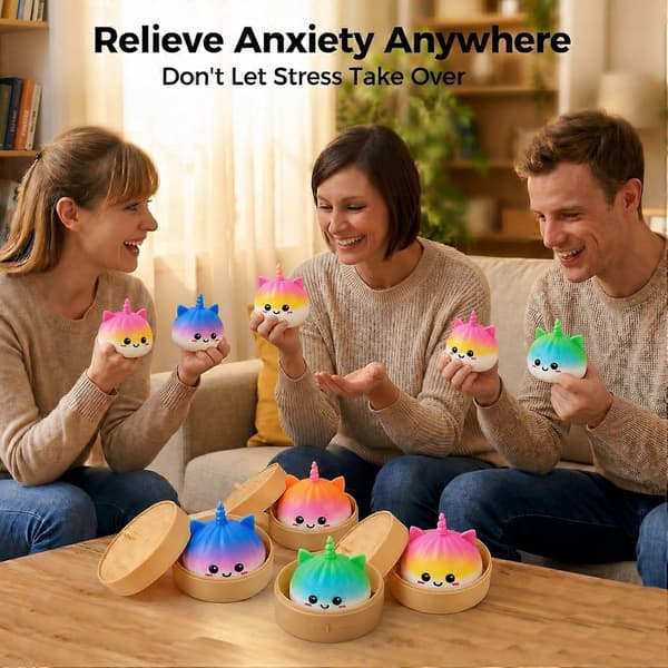 Kawaii Gradient Enhjørning Bao Squishy Legetøj, Blød Mel-fyldt Dumpling Klemme Stressbold, Bærbart Sensorisk Fidgetlegetøj til Børn og Voksne