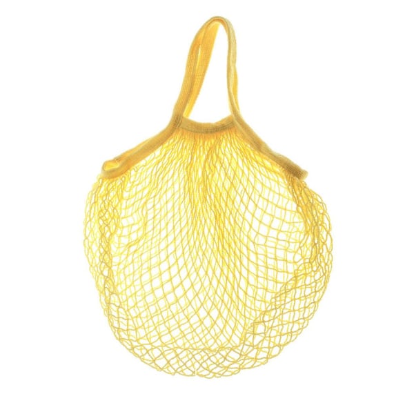Bærbar bomull handlepose i mesh, økologisk, gjenbrukbar, kort håndtak, handlepose i mesh, snornett, miljøvennlig, lett, sammenleggbar, stor kapasitet Yellow