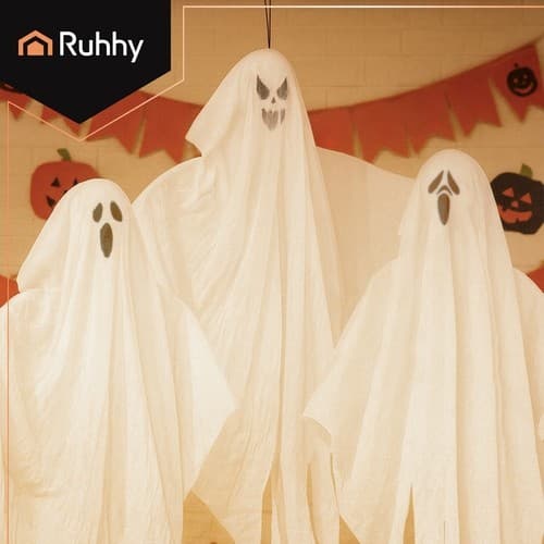 Hanging Ghosts Halloween Decorations, 3-pack, White, 75cm, Fabric, Indoor Outdoor
