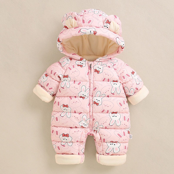 Baby vinterkläder, höst- och vinterjumpsuit, tjocka dunbomulls kläder, nyfödda barnkläder rosa 80cm