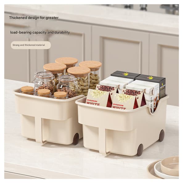 New Storage Box with Wheels for Kitchen Cabinets, PP Material with Handle for Toys and Spices