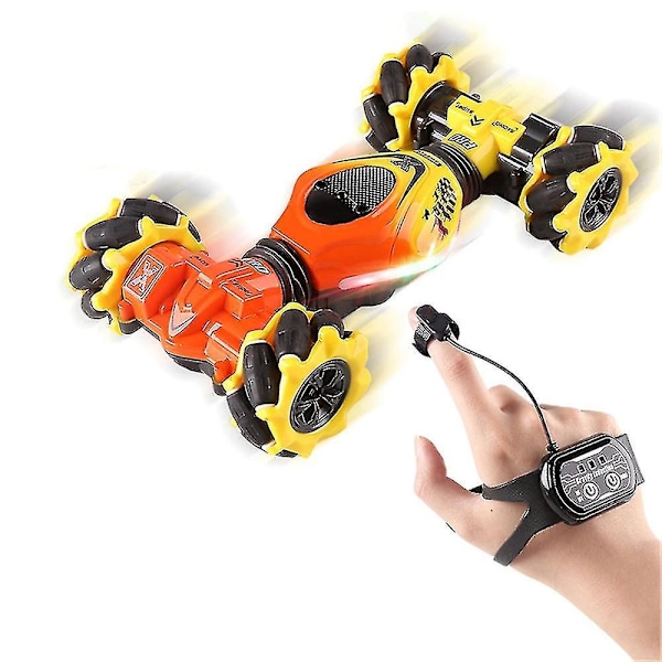 Geststyrda Twist-bilen Fjärrstyrd RC-bil Drift Stunt med Musik Ljusbil för Barn Födelsedagsleksakspresent Yellow