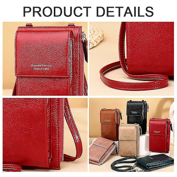 Kvinners Crossbody Lommebok Veske Med Telefon Red