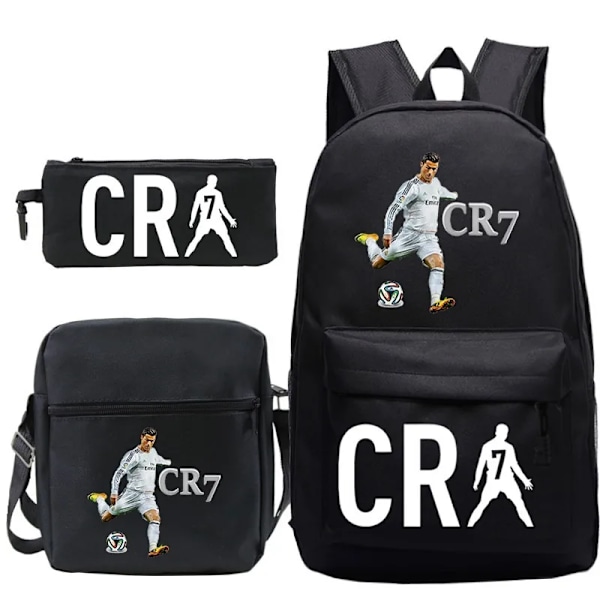 Ny CR7 Ryggsäck 3-delad Student Canvas Skolväska Dragkedja Laptopväska photo color2