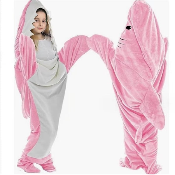 Voksenbarn Haiblanket - Bærbar Haiblanket Hoodie Tegneserie Dyr One-Piece Blanket, Søt og Morsom Hai Flanell Hoodie Light pink shark 190cm