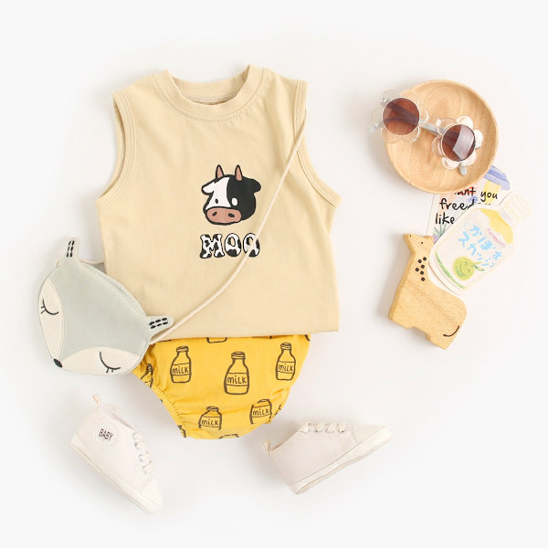 Sanlutoz - Linne bomullst-shirt för spädbarn, sommar, casual kläder, linnetryck BCS1035-R-MIX 2-3T