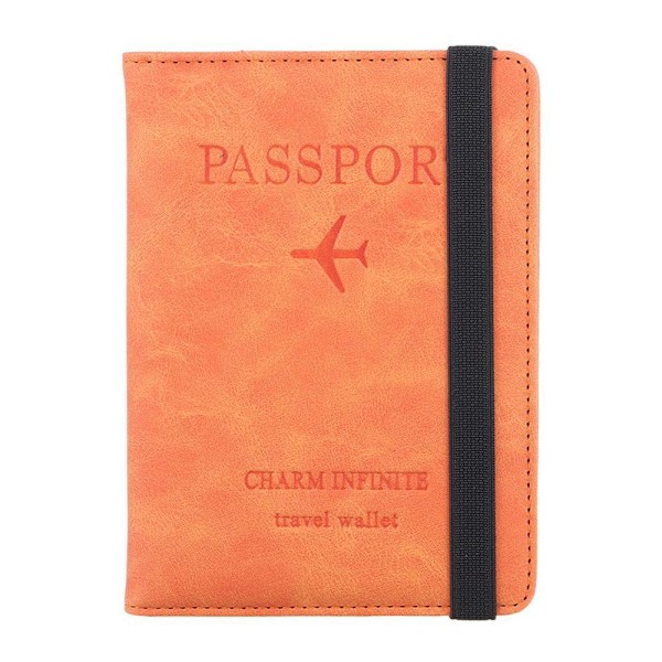 RFID-nahkainen passikotelo Dokumenttien matkapassin pidike oranssi orange 14.8cmX1cmX11cm(5.82X0.39X4.33)