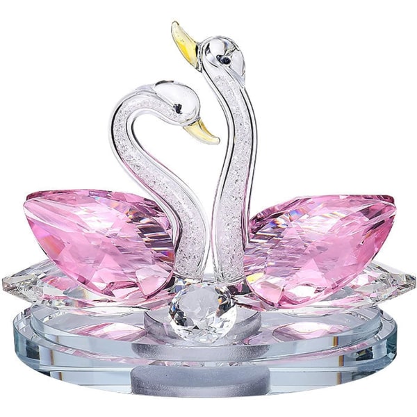 Kristall dubbla svanprydnader Dekorativa bröllopsparelement Samlarobjekt Heminredning Juljubileum Valentine Flickvän Kvinnor Present (rosa)