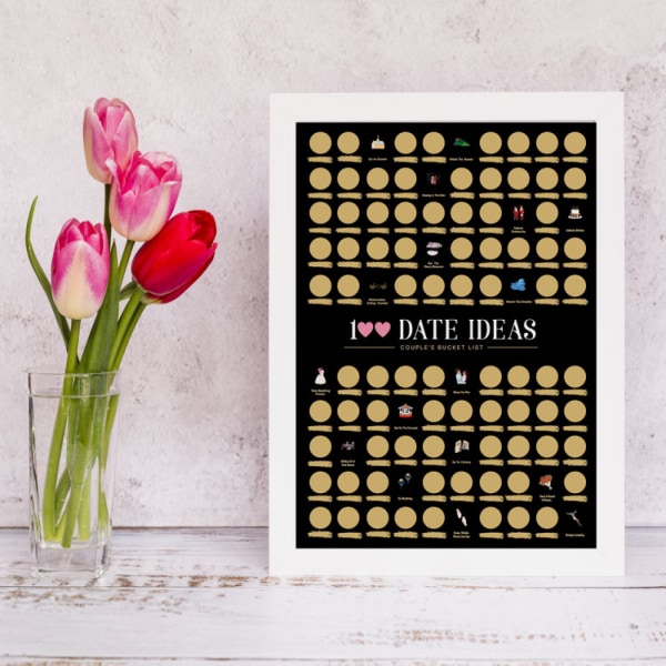 Plakat med 100 date ideer, 100 ting at gøre Bucket List for Date Night, Valentinsdag gave til kæresten kæreste, 16,5" x 23,4" A