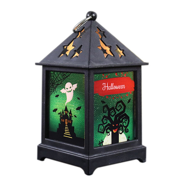 LED Halloween-lykt med gresskardekorasjon, nattlys for hjem, bar og fest, vintage design med 4 mønsteralternativer Multicolor style 1