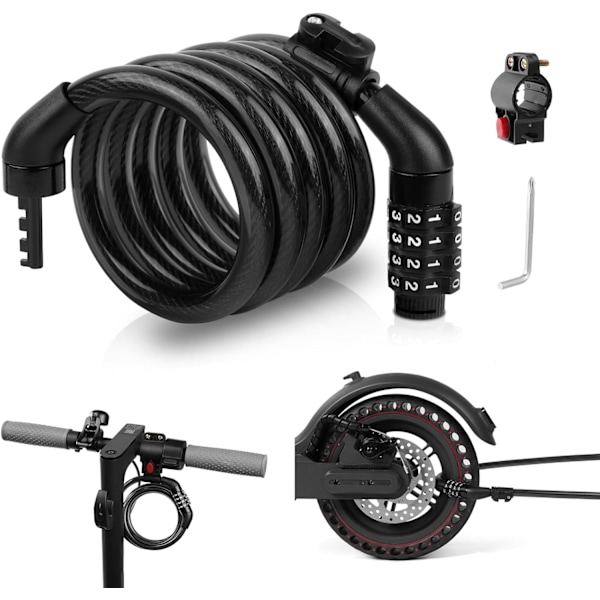 Scooterlås, Säkerhet 4-siffrig Återställbar Kombinationslås Scooter Locer, 120cm/8mm Stöldskydd Idealisk Spiralformad Cykellåskabel, Idealisk för Xiaomi M365/Pro2