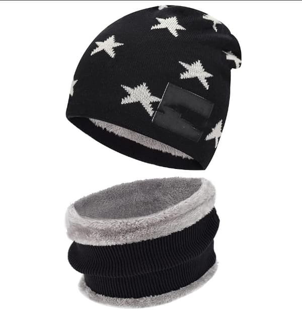 Barn Gutter Jenter Vinter Varmt Strikket Lue og Skjerf Sett med Fleece