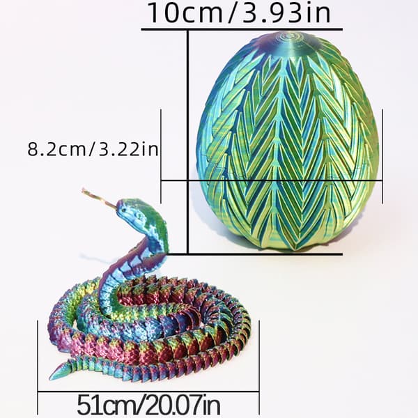 3D-printet leddet artikulert slangefigur, slangeegg gavepynt