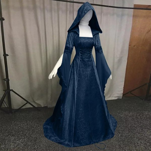 Gotisk Huvad Kläning Brudklänning Cosplay Halloween Azul marino XL