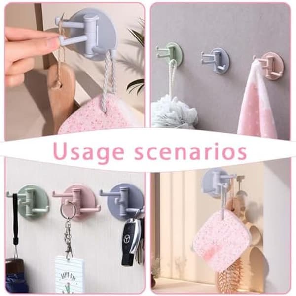 (6×6×3cm) 4 pcs rotating self-adhesive hooks without trace for kitchen and bathroom, wall-mounted, towel hanger, S