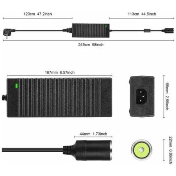 220V til 12V omformer, 120W sigarettenneruttakadapter, 10A AC til DC adapter Ha