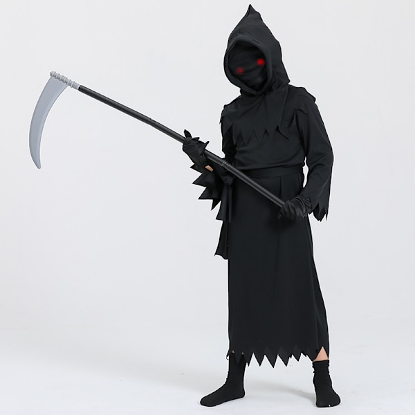 Halloween cosplay-dräkter för barn Grim Reaper-dräkter lysande glasögon kläder scenframträdande-dräkter XL