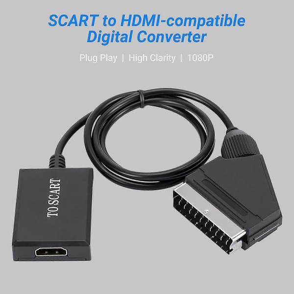 Videoadapter Plug and Play Høy Klarhet Plast 1080p Stabil Ytelse Scart til HDMI-kompatibel