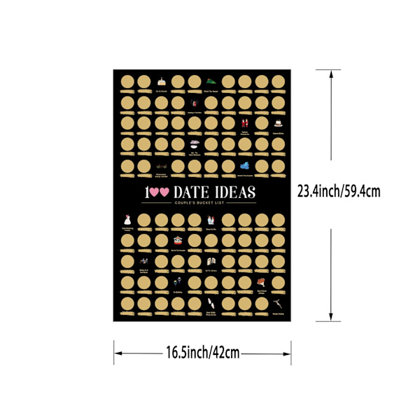 Plakat med 100 date ideer, 100 ting at gøre Bucket List for Date Night, Valentinsdag gave til kæresten kæreste, 16,5" x 23,4" A