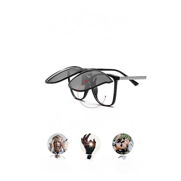 Polariserede Clip-on Solbriller - Clip-on Solbriller til Mænd og Kvinder, Store Stel Clip-on Flip-up Solbriller til Kørsel, Fiskeri Udendørs-bluex