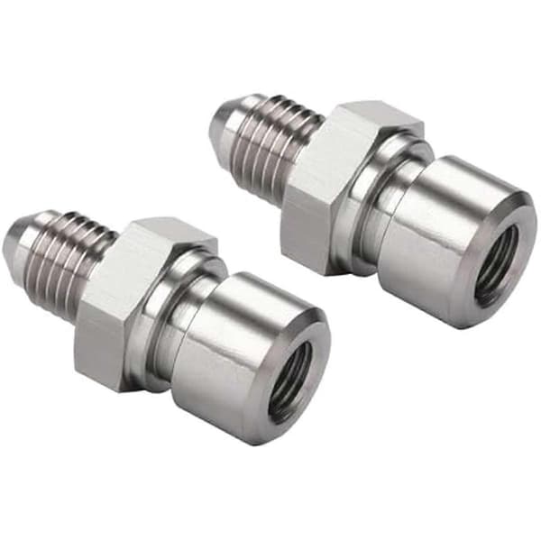4AN han til 3/8-24 3/16 tommer omvendt flare hun bremseledningsadapterfitting rustfrit stål 2 stk.