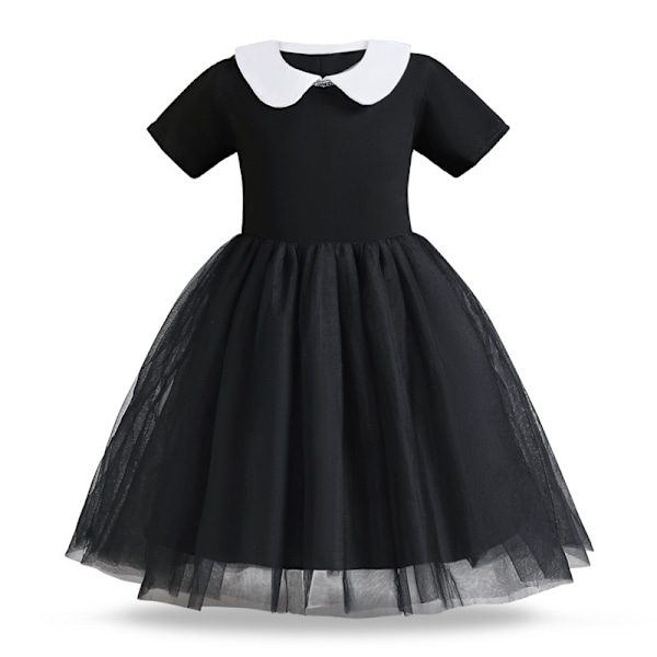 Wednesday Addams Cosplay-kostyme for jenter, barn, karnevalfestklær, gotisk svart kjole, Halloween-kostymer 1-5 år 2023 Only Dress 4T