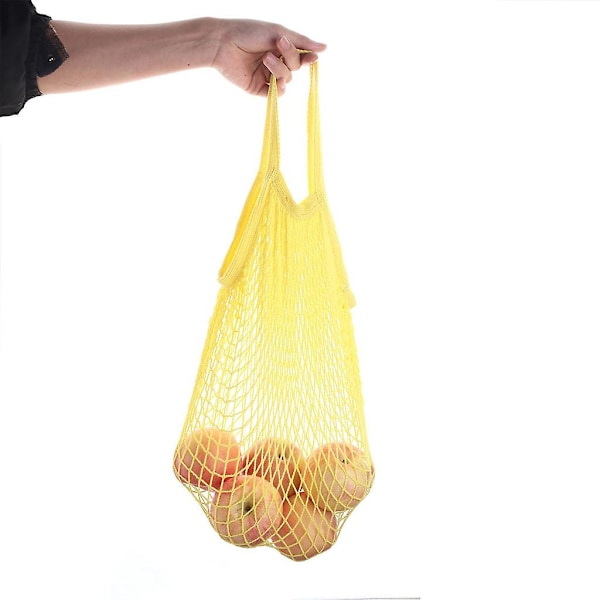 Bærbar bomull handlepose i mesh, økologisk, gjenbrukbar, kort håndtak, handleposer i mesh, miljøvennlige, lette, sammenleggbare, stor kapasitet Blue