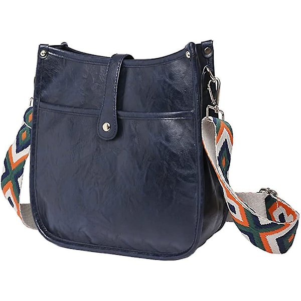 Damväska i läder, vintage, med bred gitarrrem (flera färger tillgängliga) Navy Blue