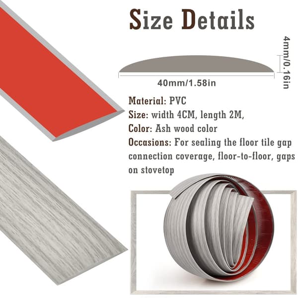 2m*4cm Self-Adhesive Transition Profile, Grey Threshold Transition Strip, Floor Trim Compatible for Covering Gaps Between Laminate, Wood