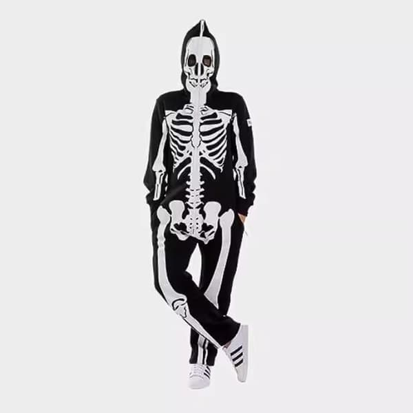 Halloween skjelettdrakt jumpsuit, benmønster foran og bak for kvinner Size M