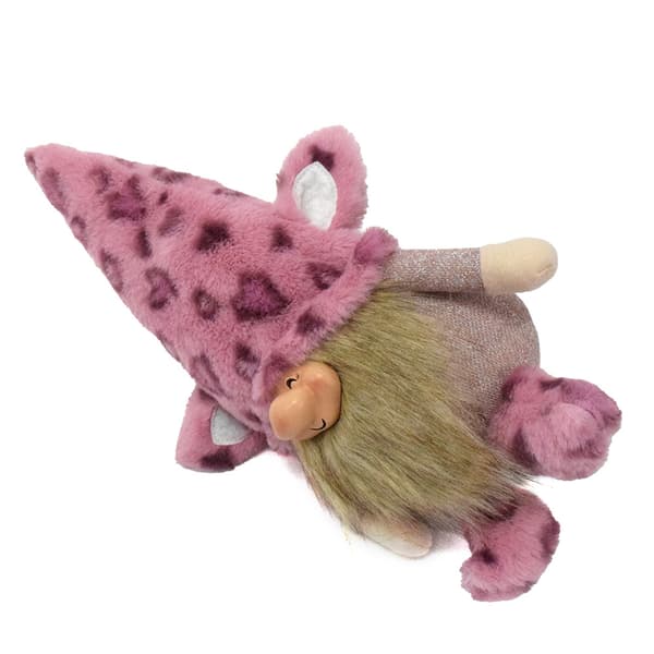 Söt rosa leopard-goblin-docka prydnader pulver leopard harts ansikte tomte-docka medeltida docka