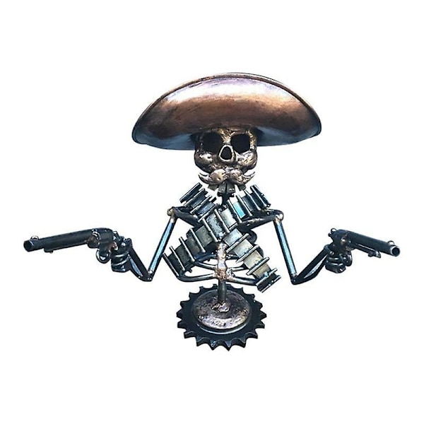 Cowboy Skull Gunslinger Huvudbonadsskulptur Stång 3d Metall Bilar Emblem Cowboy Skelett Staty Dekor För Bräda