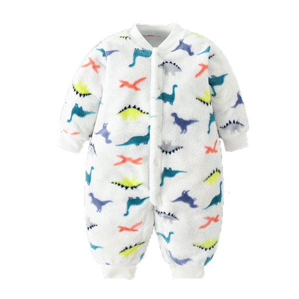 Nyfødt babyklærsett myk babyjentejakke guttejumpsuit flanell baby romper baby jumpsuit klær 0-18 måneder White-dinosaur 6M